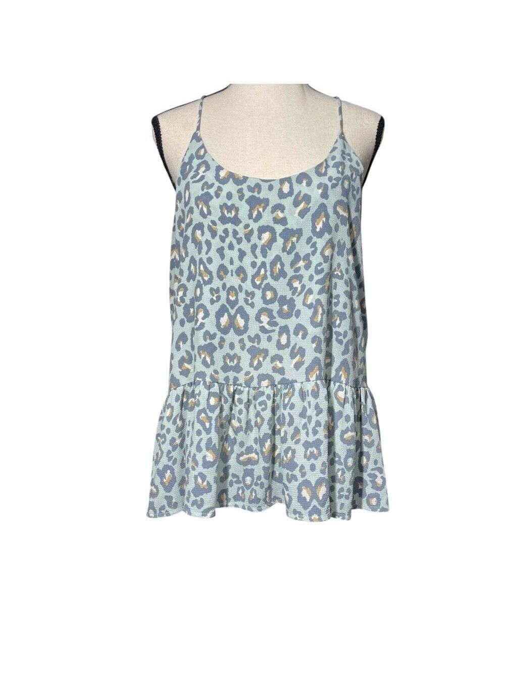 Newbury Kustom Leopard  Print Blue & Cream Tank Top